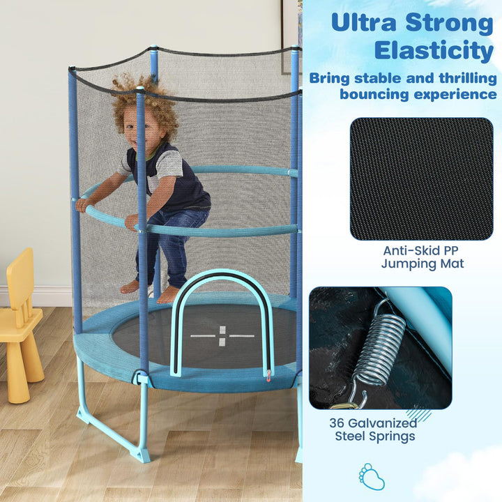Giantex 60" Trampoline for Kids, 5 Ft Toddler Trampoline with Net, 85" Height Mini Trampoline with Detachable Ring and Horizontal Bar