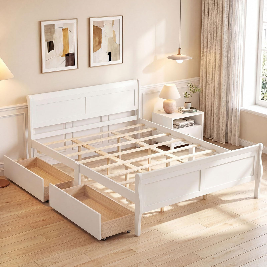 Giantex Twin/ Full/ Queen Bed with 2 Storage Drawers Wood Platform Bed with Headboard &amp; Footboard