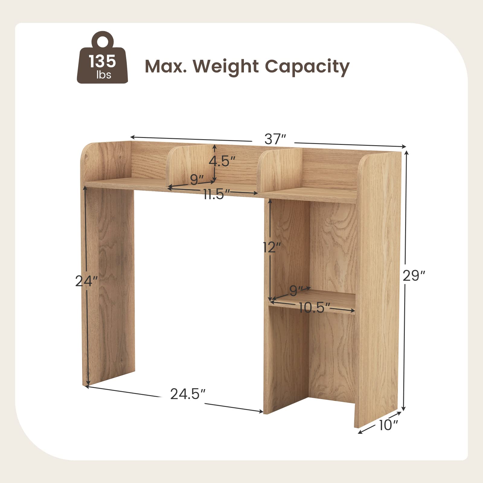 Giantex Desktop Bookshelf, Wood Desk Hutch Organizer for 27 Inch Computer Monitor