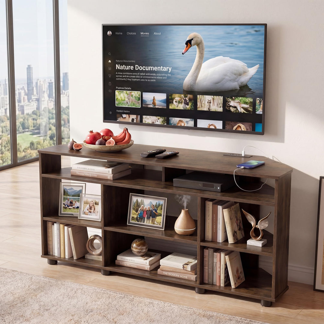 GIANTEX 4-Tier Corner TV Stand for 55 inch TV with Power Outlets