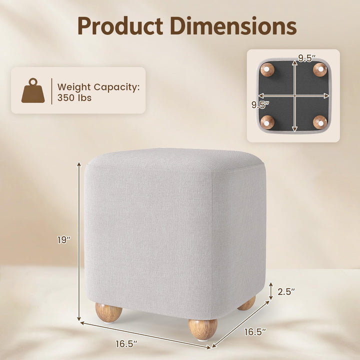GIANTEX Linen Fabric Square Storage Ottoman with Solid Wood Legs