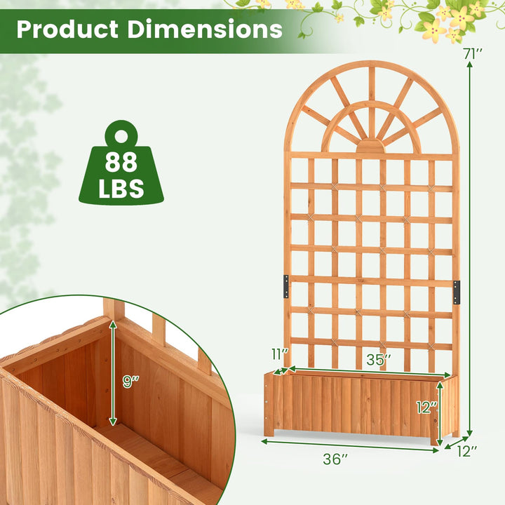 Giantex Wooden Raised Garden Bed with Trellis 71" Outdoor Planter Box Privacy Screen