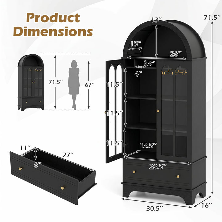 Giantex 71.5" Arched Cabinet w/Tempered Glass Doors