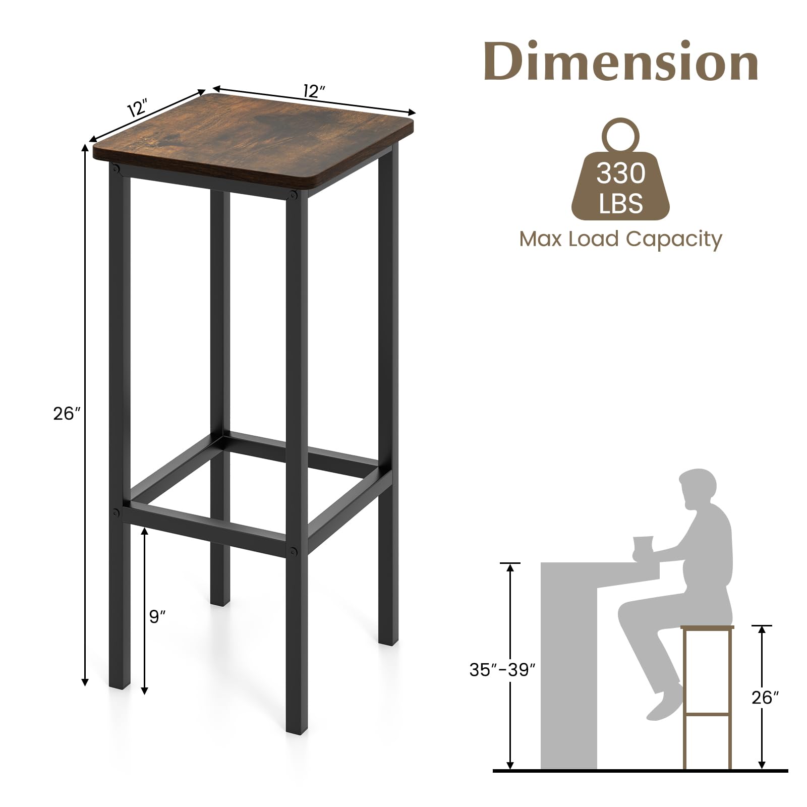 Giantex Bar Stools Set of 4, 26" Backless Barstools with Metal Legs & Footrest, Breakfast Bar Dining Chairs