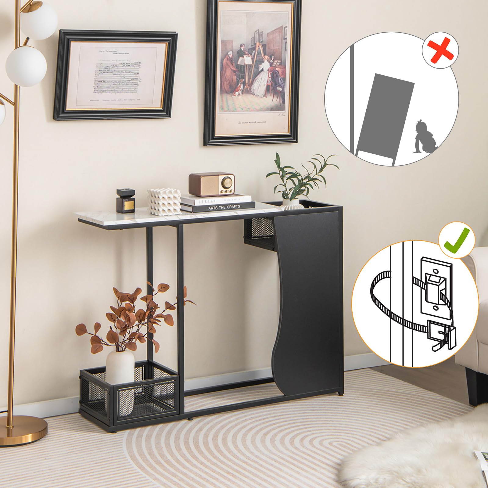 Giantex 43.5" Console Table for Entryway - Modern Entry Table with Faux Marble Top