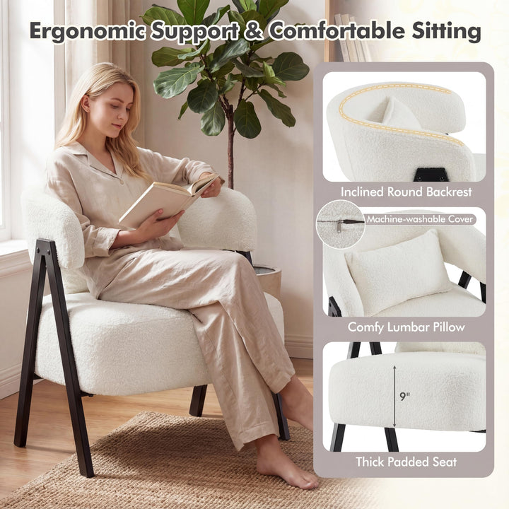 Giantex Barrel Accent Chair Faux Rabbit Fur Upholstered Armchair