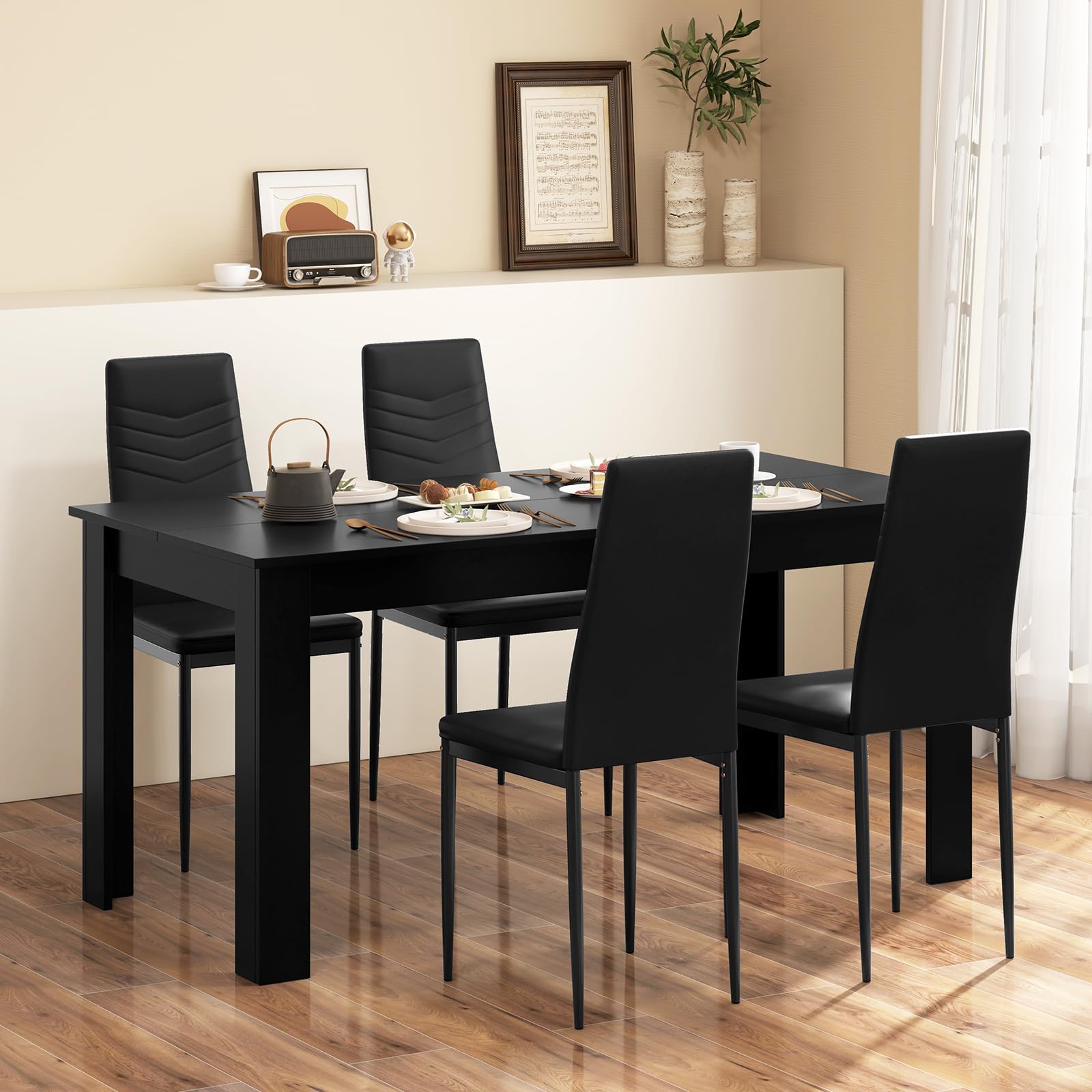 Giantex Dining Table Set for 4 or 8, Modern Rectangular Kitchen Table Set w/ PVC Leather Dining Chairs