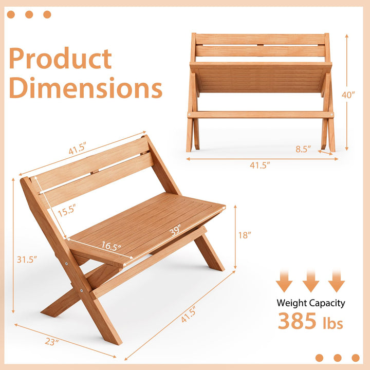Giantex Wood Outdoor Bench Folding - 2-Person Patio Garden Bench with Solid Teak Wood Structure