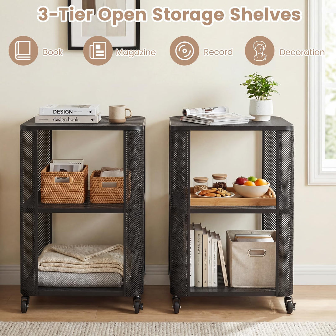 Giantex 3-Tier End Table | Rolling Side Table w/Open Storage Shelves (1/2)