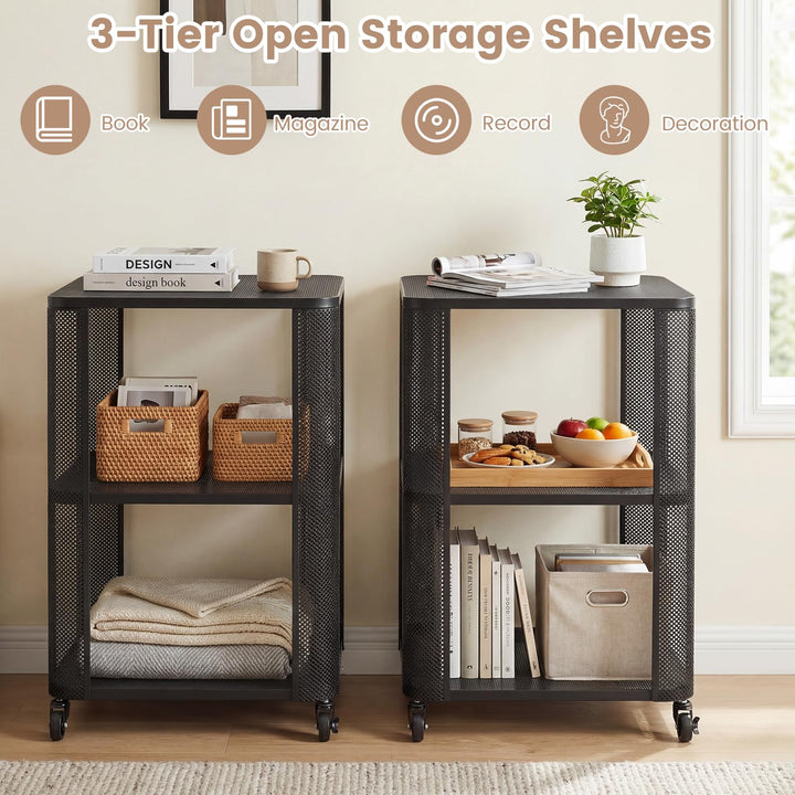 Giantex 3-Tier End Table | Rolling Side Table w/Open Storage Shelves (1/2)