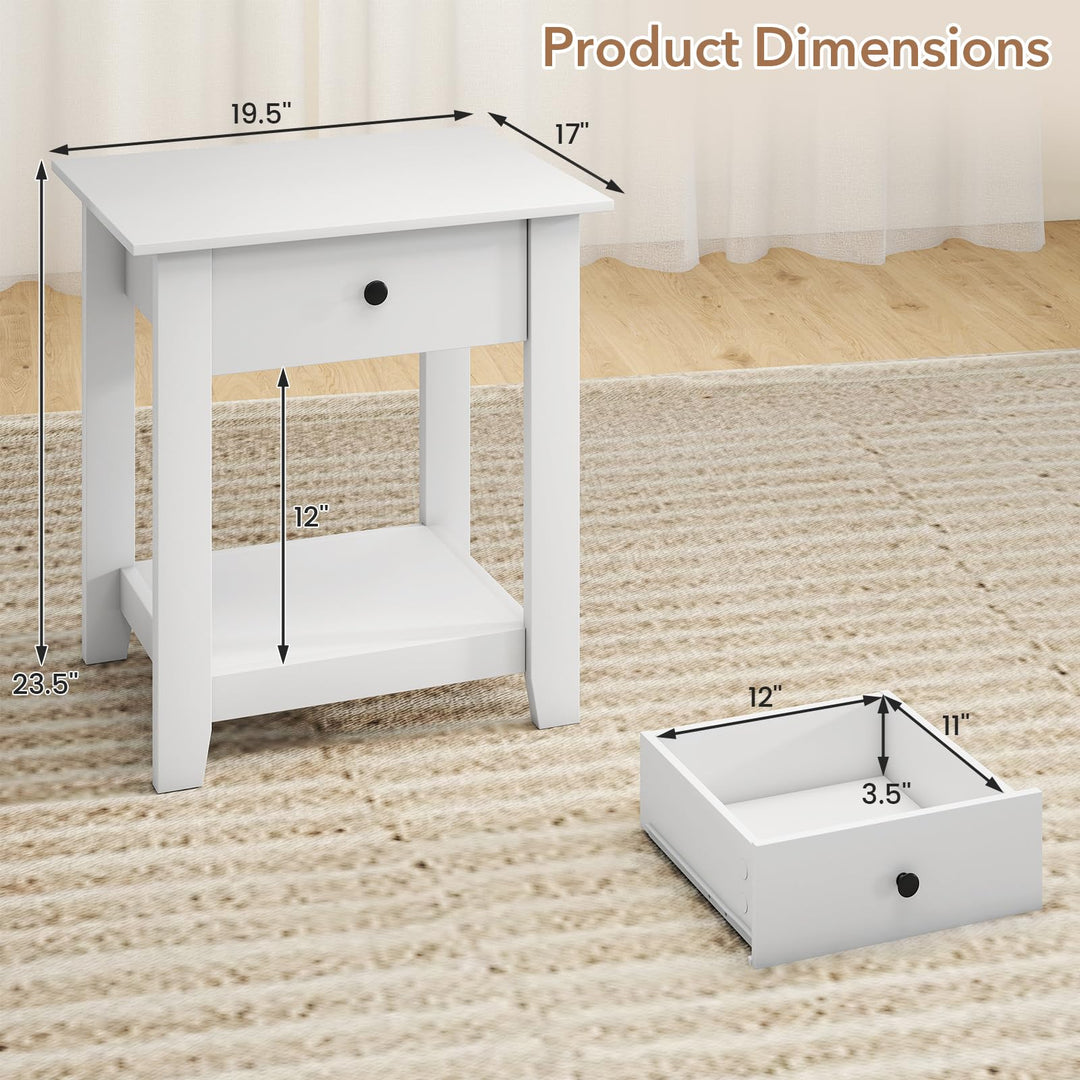 Giantex Nightstand with Drawer 3-Tier Modern Bedside Table with Open Shelf and Storage