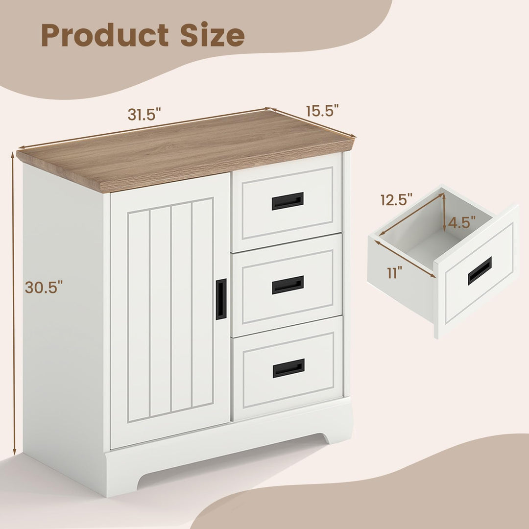 Giantex Small Sideboard Buffet Cabinet Farmhouse Kitchen Storage Cabinet with Fluted Sliding Door