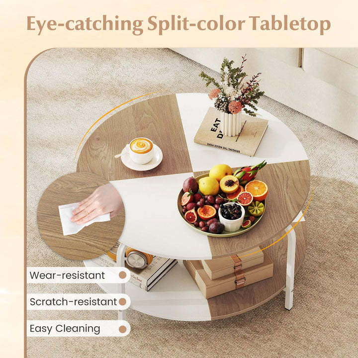 Giantex Round Coffee Table 2-Tier Center Table with Open Storage Shelf