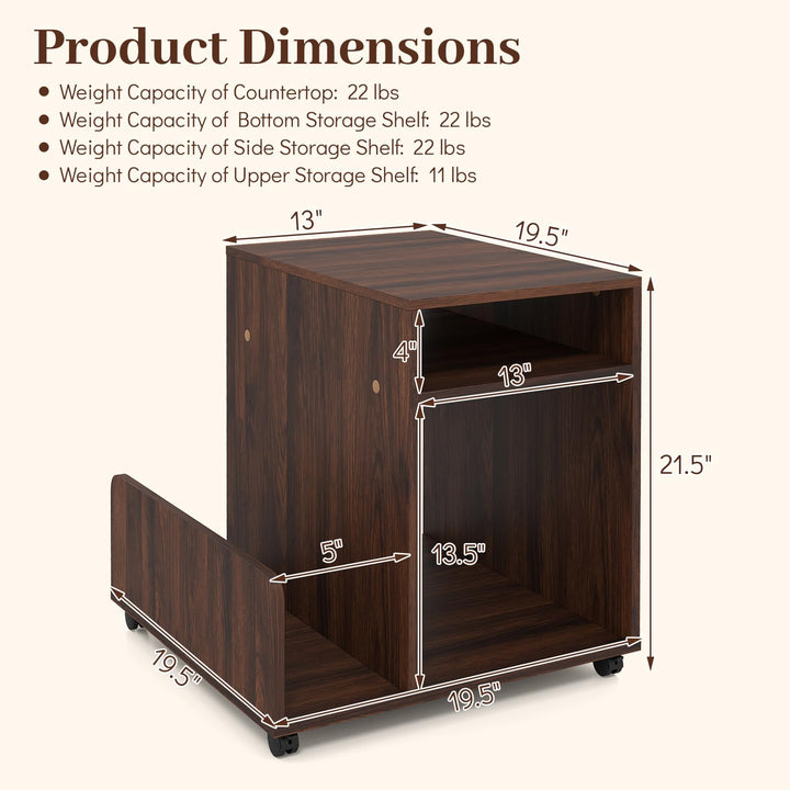 Giantex 3-Tier Rolling End Table w/Magazine Rack &amp; Open Storage Shelves (1/2)