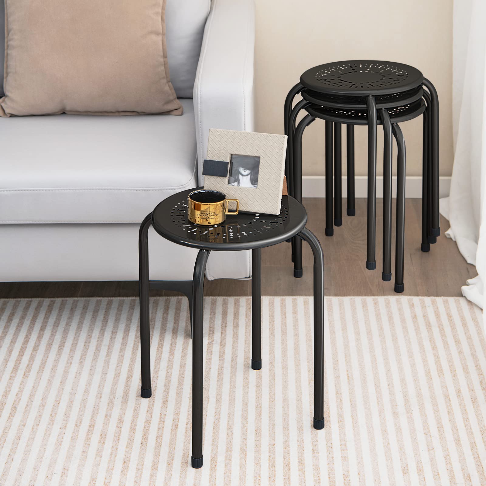 Giantex Round Metal Stool Set of 6-17.5" Height Stackable Stool with Anti-Slip Foot Pads