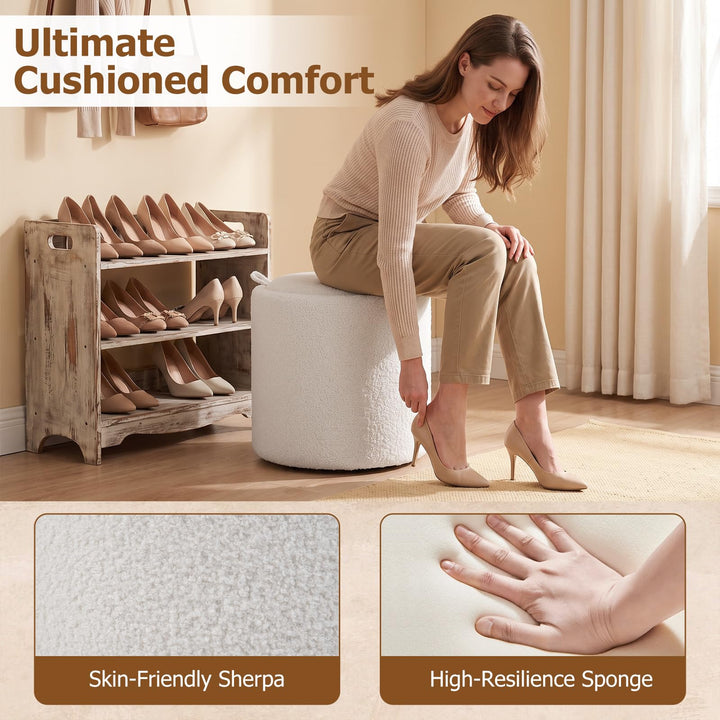 GIANTEX Round Storage Ottoman with Removable Lid for Bedroom Living Room