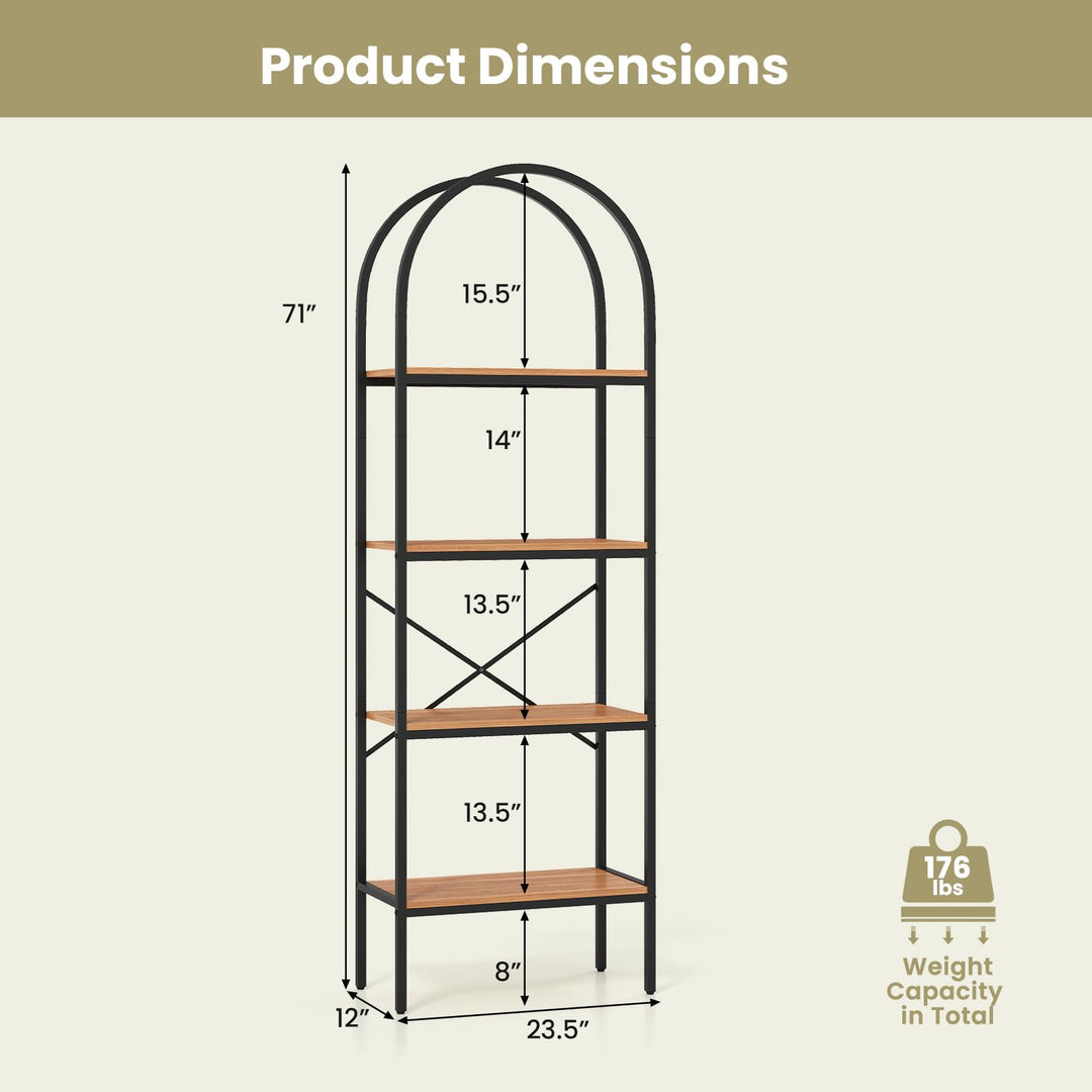GIANTEX 4-Tier Arched Bookshelf with Metal Frame for Living Room