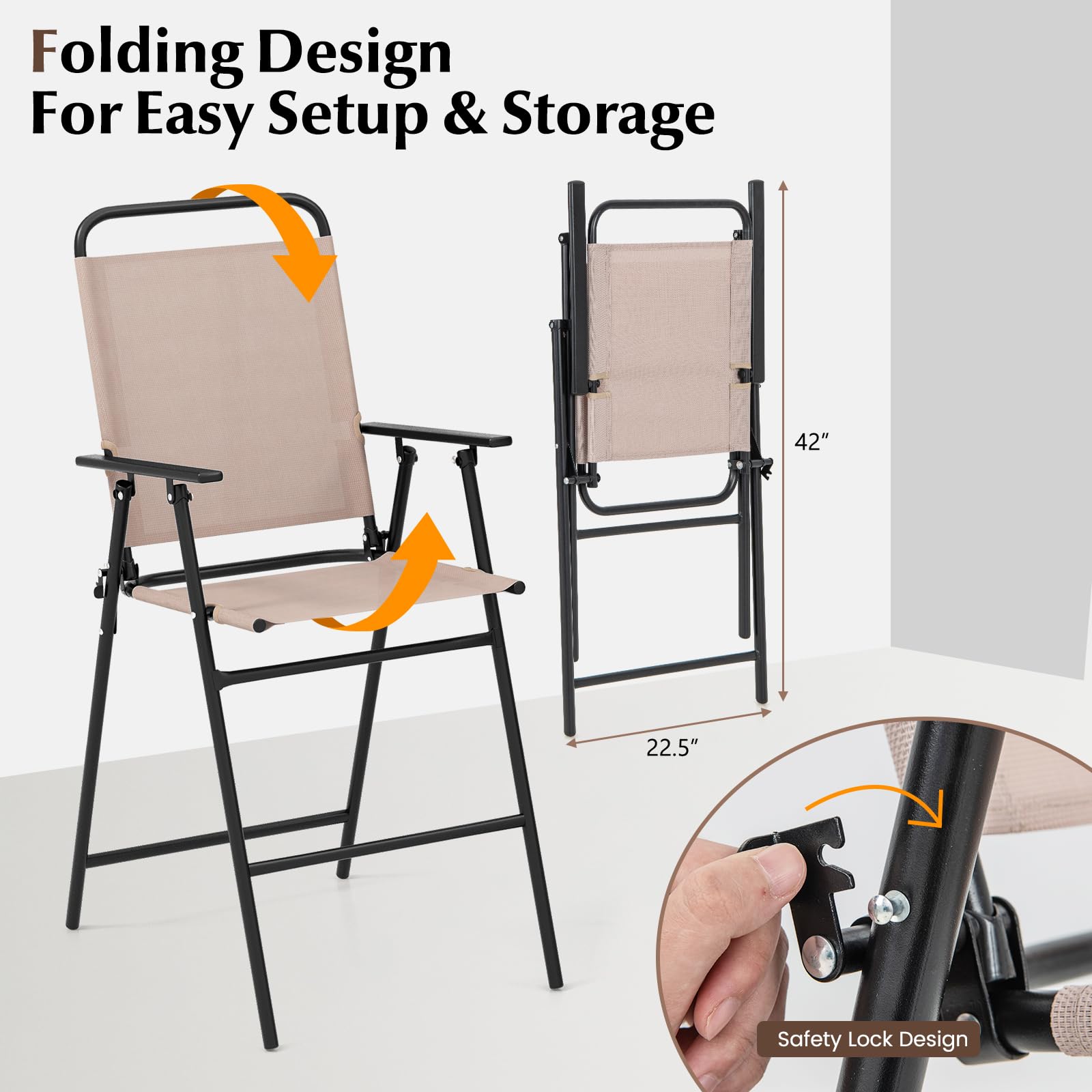 Giantex 3 PCS Outdoor Bistro Set, Patio Bar Table with 2 Folding Chairs