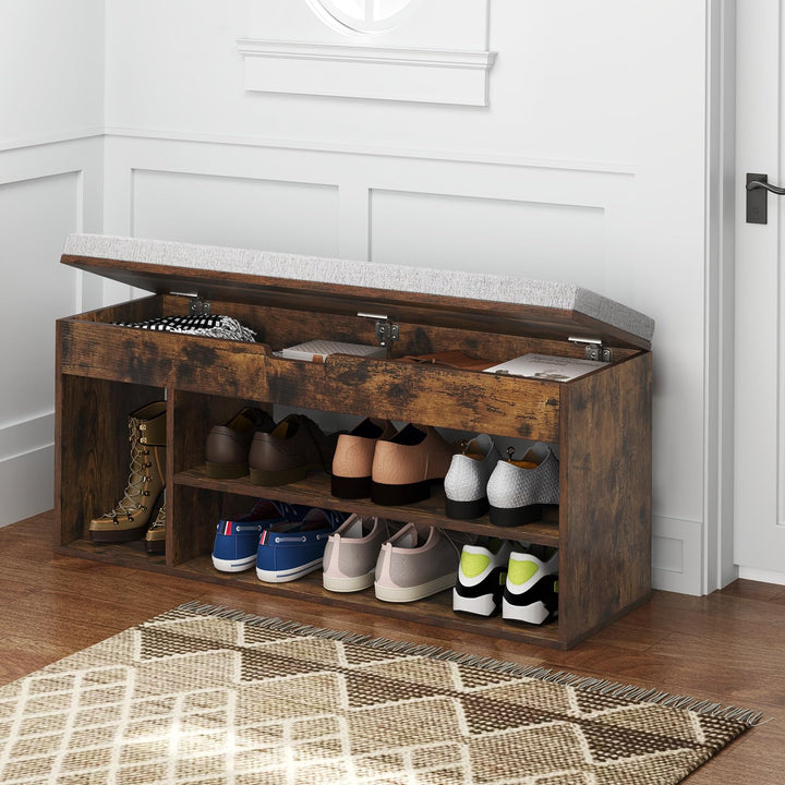 Giantex 3 Tier Shoe Rack Organizer with Flip Top Storage and Padded Seat Cushion