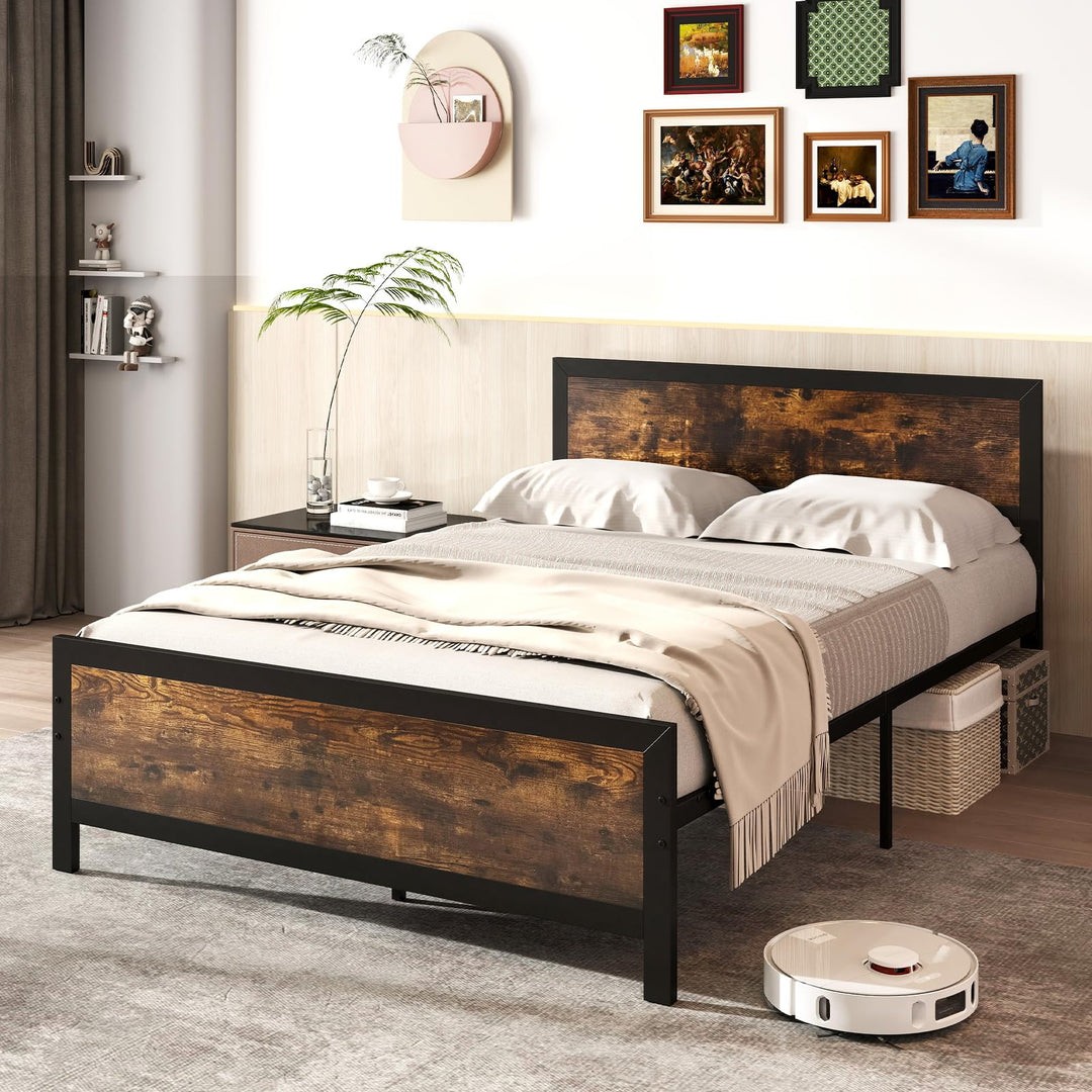 Giantex Metal Full Size Platform Bed Frame with Wood Headboard and Footboard