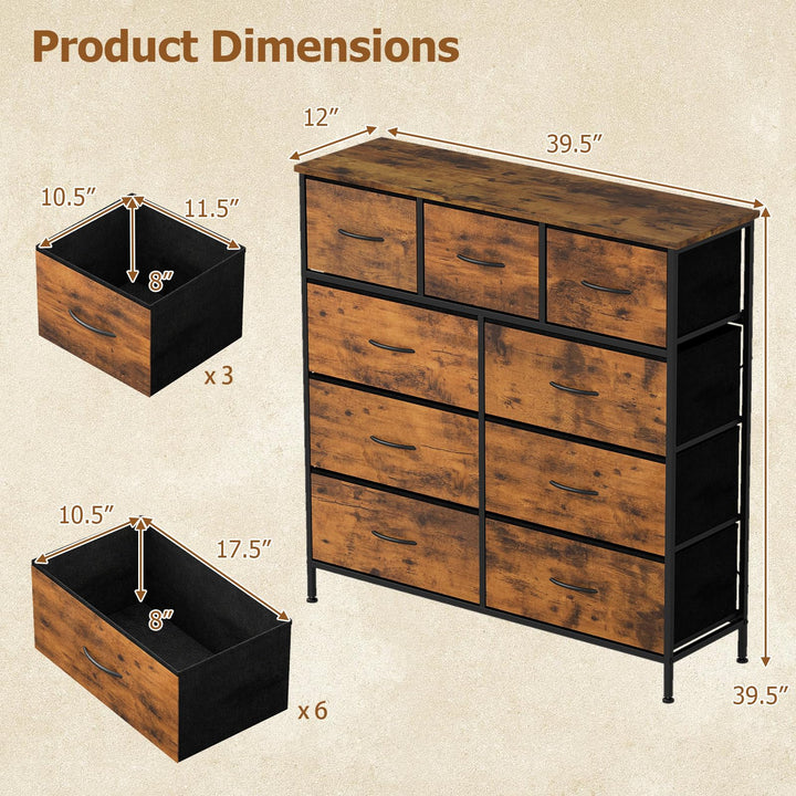 Giantex 9-Drawer Tall Fabric Storage Organizer Chest with Wooden Top &amp; Sturdy Metal Frame