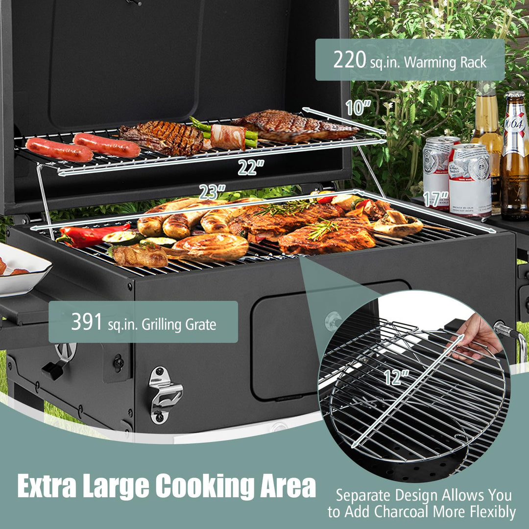 Giantex 24-Inch Charcoal Grill - 2 Foldable Side Tables, Bottom Storage Shelf, 8 Hooks, Adjustable Charcoal Tray