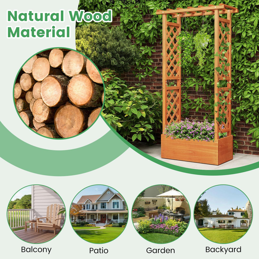 31" x 12.5" x 60" Raised Garden Bed with 2-Sided Trellis & Hanging Roof