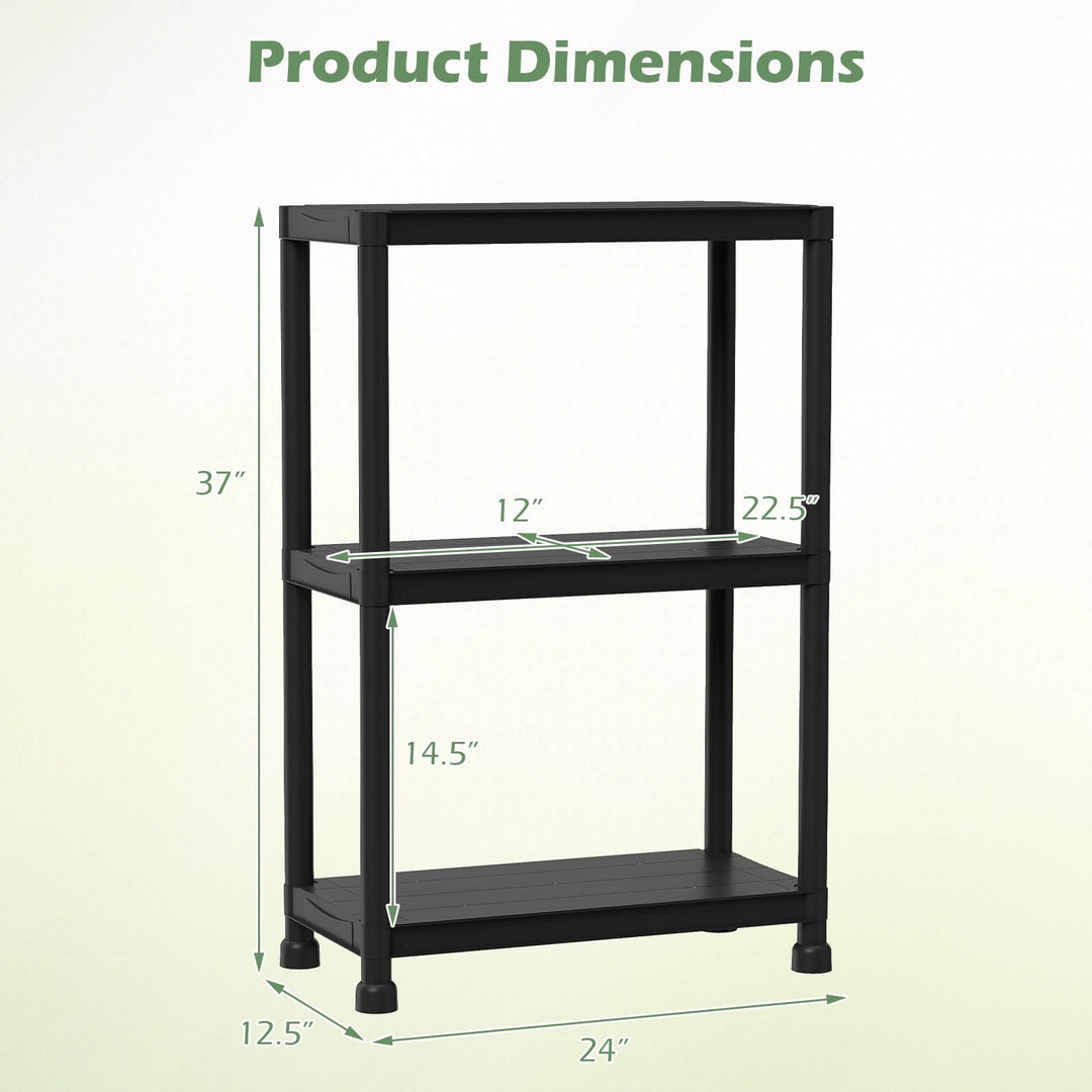 Giantex 3-Tier Heavy-Duty Plastic Storage Shelves (24" x 12.5" x 37")