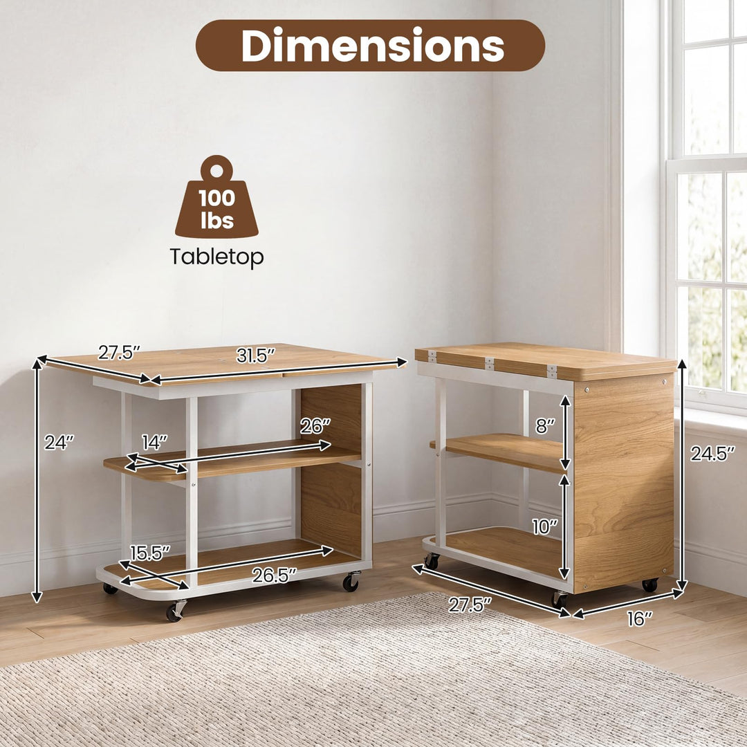 Giantex 3-Tier Mobile Side Table with Foldable Top &amp; Universal Wheels (1/2)