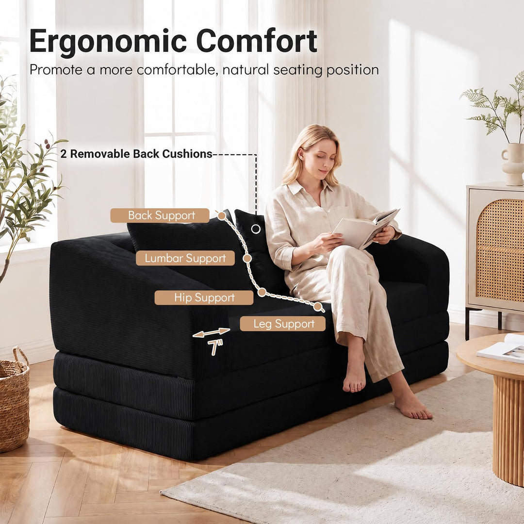 GIANTEX 61" Folding Sofa Bed | 2 in 1 Convertible Futon Couch with 2 Back Cushions