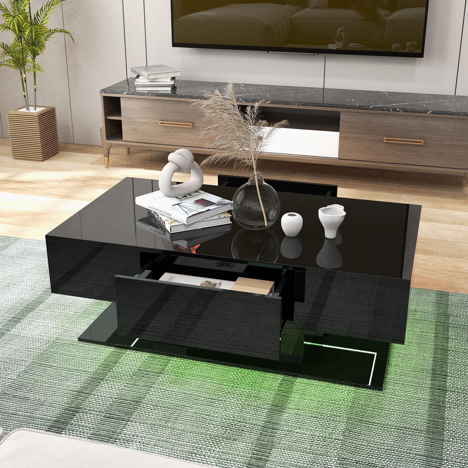 Giantex Modern LED Coffee Table - 2-Tier Center Table