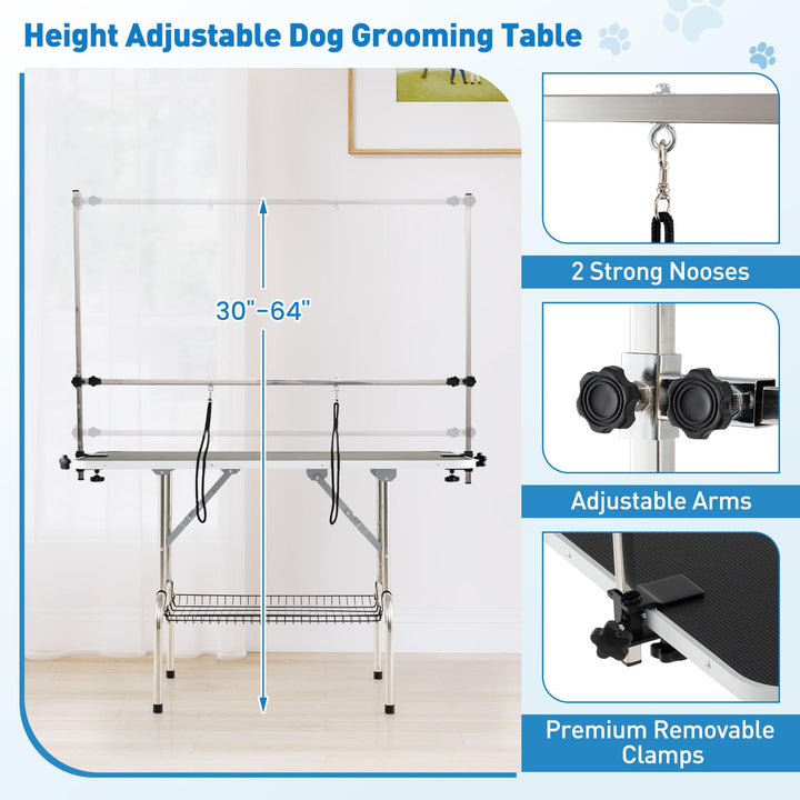 Giantex 47'' Dog Grooming Table with Adjustable Arm & 2 Nooses