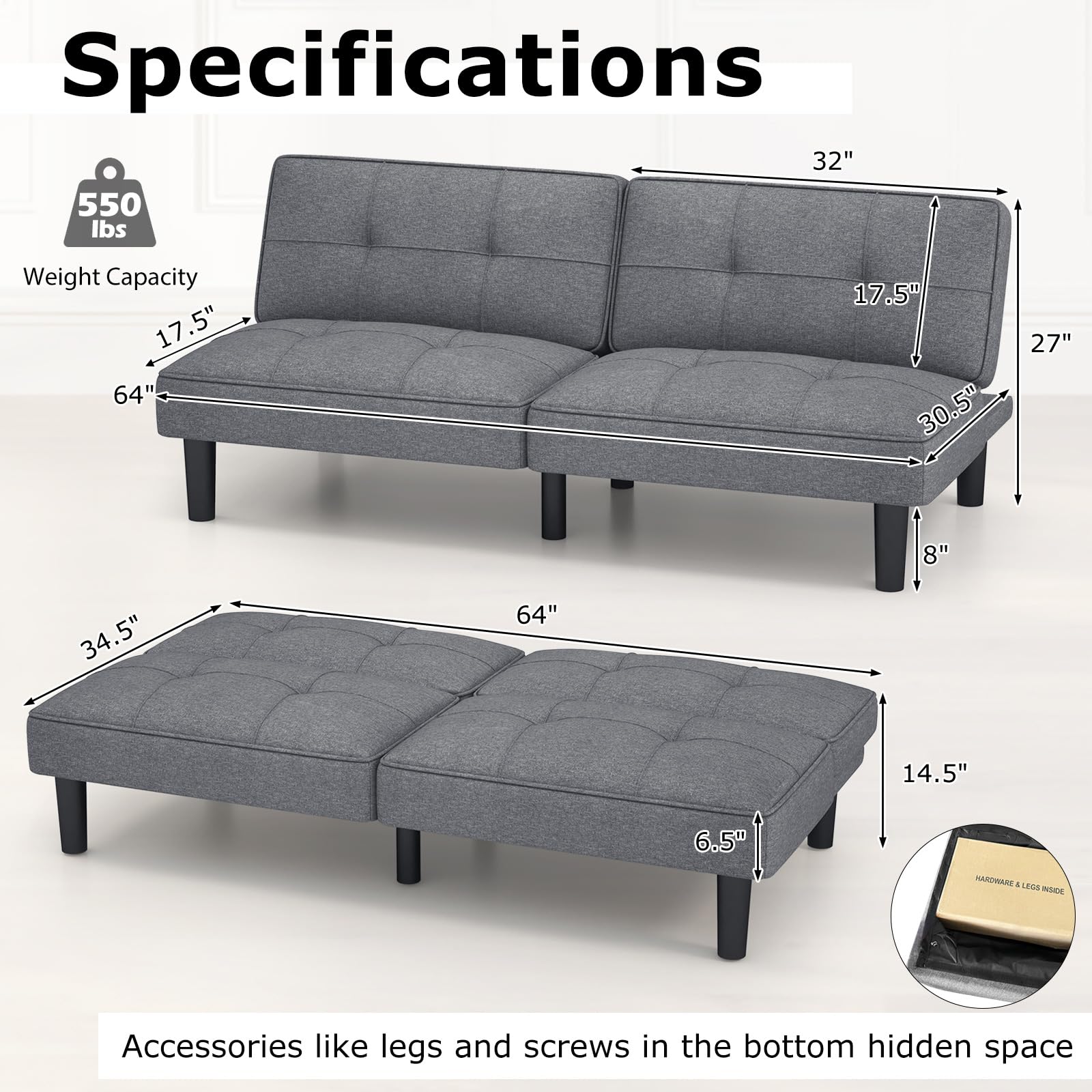 Giantex Convertible Futon Sofa Bed, Upholstered Folding Recliner