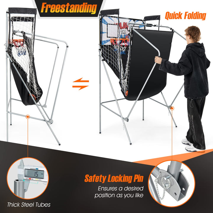 Foldable Basketball Arcade Game, 8 Game Options, Electronic Double Shot 2 Player w/ 4 Balls and LED Scoring System