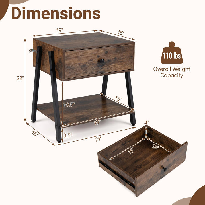 Giantex Industrial Night Stand with Drawer and Open Shelf