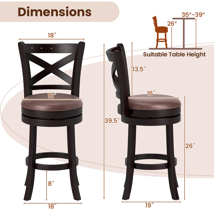 Giantex 26" Swivel Bar Stools with Backs & Upholstered Faux Leather Seat