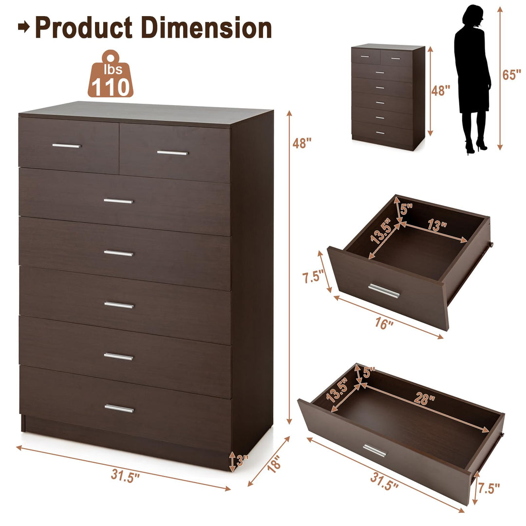 Giantex 7 Drawers Dresser for Bedroom - Wooden Chest of Drawers with Anti-toppling Device