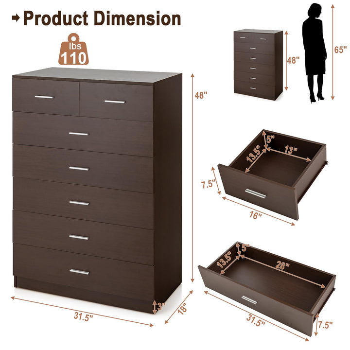 Giantex 7 Drawers Dresser for Bedroom - Wooden Chest of Drawers with Anti-toppling Device