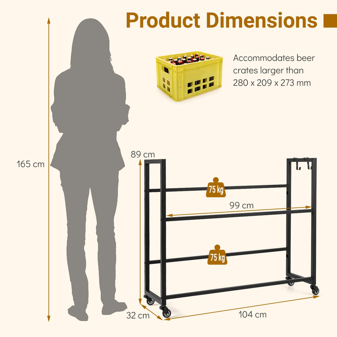 Giantex 2-Tier Drink Crate Rack with 4 Universal Wheels