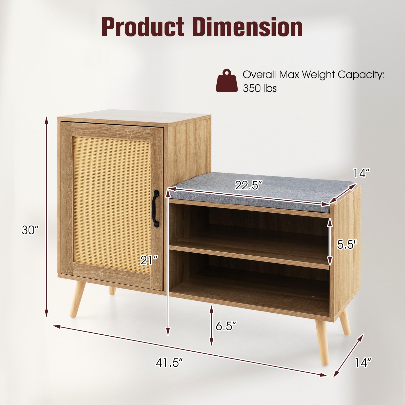 Giantex Shoe Cabinet with Shoe Bench - Rattan Shoe Storage Cabinet, Shoe Rack Organizer for 10-12 Pairs