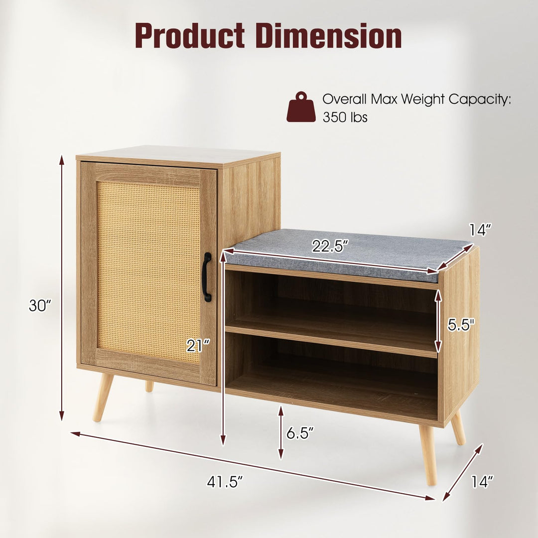 Giantex Shoe Cabinet with Shoe Bench - Rattan Shoe Storage Cabinet, Shoe Rack Organizer for 10-12 Pairs