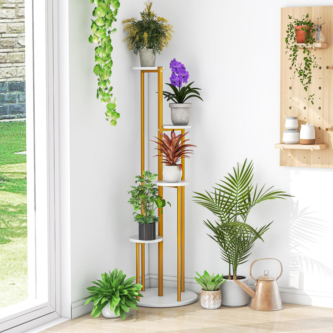 Giantex 4 Tier Plant Stand Indoor, Tall Plant Shelf with Marble Texture for Multiple Potted Plants, Tiered Metal Plant Holder Flower Display Rack for Living Room Balcony Porch