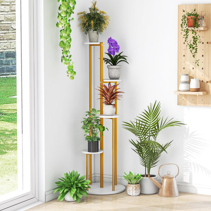 Giantex 4 Tier Plant Stand Indoor, Tall Plant Shelf with Marble Texture for Multiple Potted Plants, Tiered Metal Plant Holder Flower Display Rack for Living Room Balcony Porch