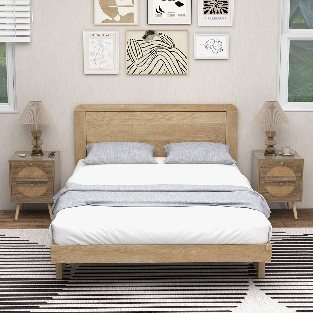 Giantex Rattan Nightstand Set of 2, Boho Bedside Tables with 2 Rattan Drawers