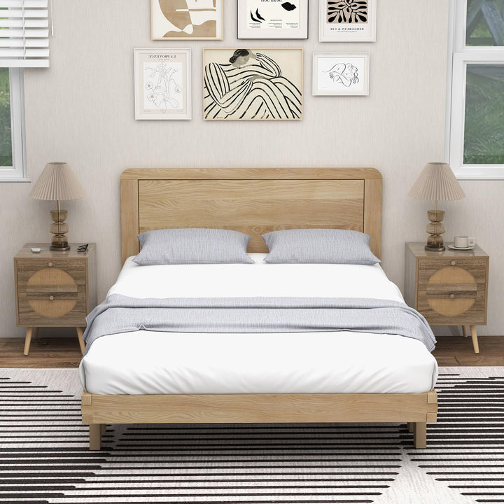 Giantex Rattan Nightstand Set of 2, Boho Bedside Tables with 2 Rattan Drawers