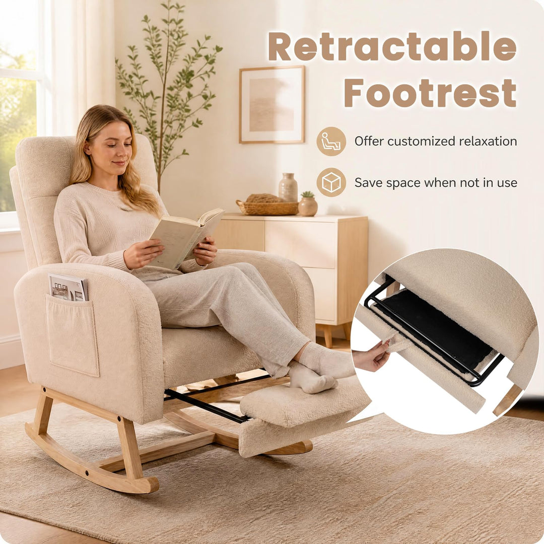 GIANTEX Nursery Rocking Chair, Teddy Upholstered Glider Chair with Footrest