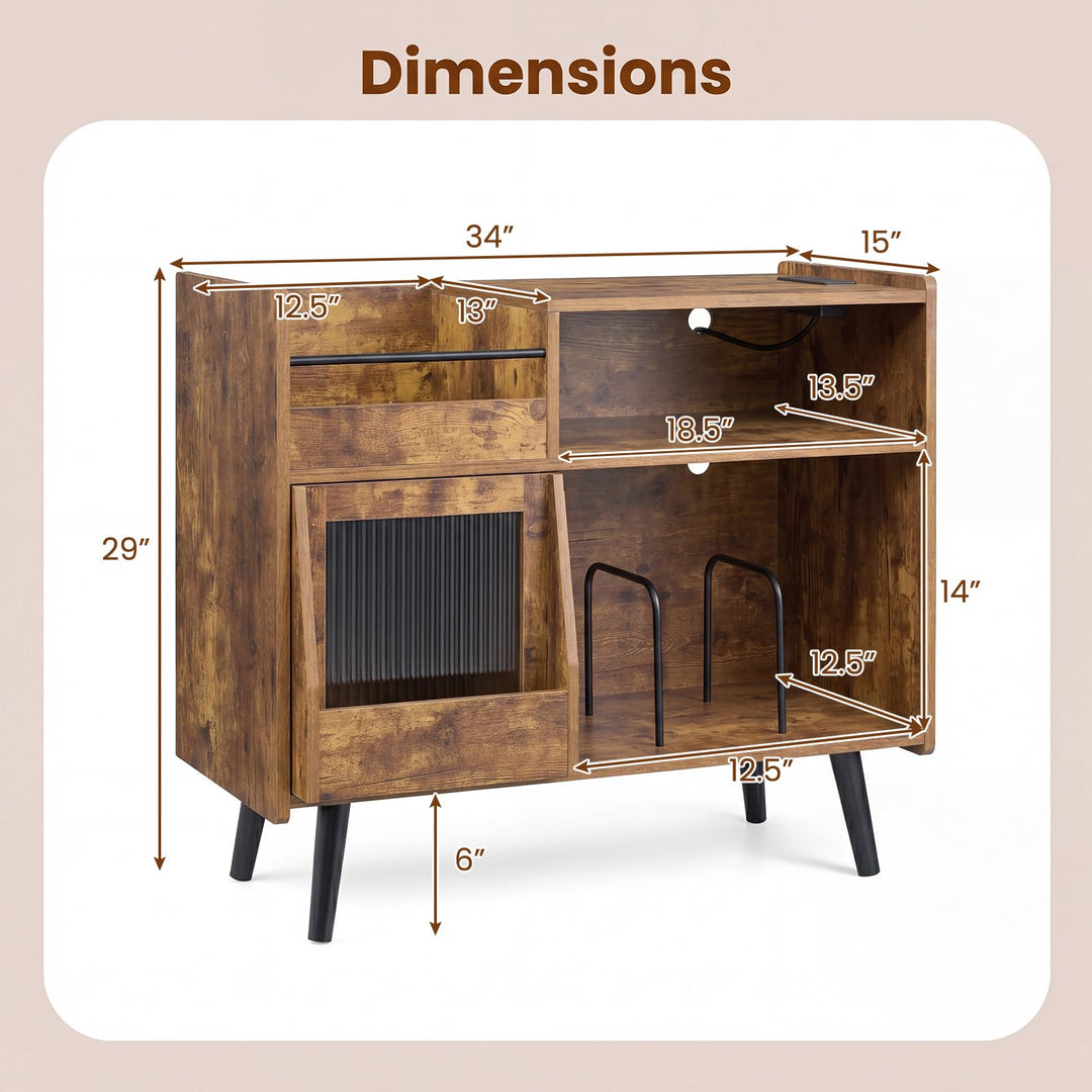 Giantex Large Record Player Stand with LED Light&amp; Sliding Door