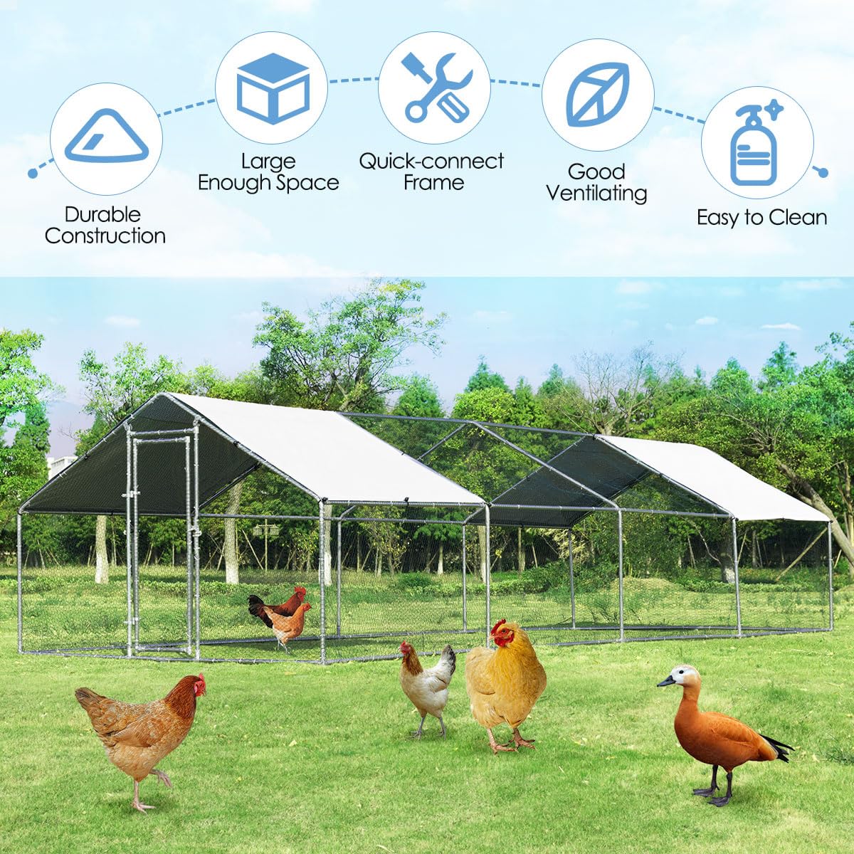 Giantex Large Metal Chicken Coop, Walk-in Chicken Coops Run House Shade Cage with Waterproof