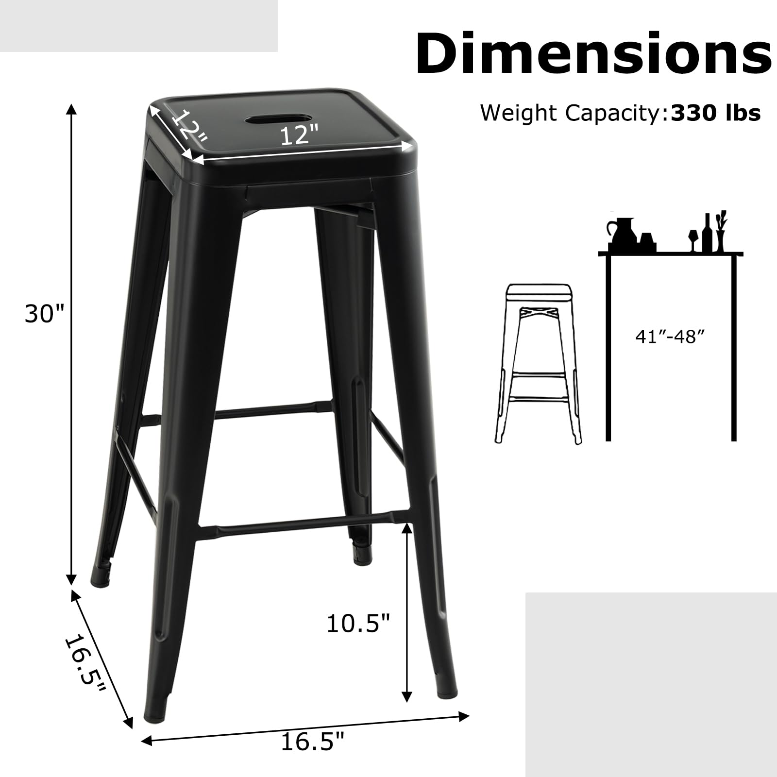 Giantex Metal Backless Bar Stools Set of 4, 30" Bar Height Modern Industrial Barstools w/Cut-out Handle