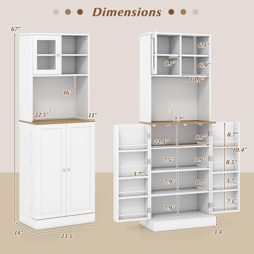 Giantex Kitchen Hutch 67" Tall Pantry Cabinet w/Microwave Countertop